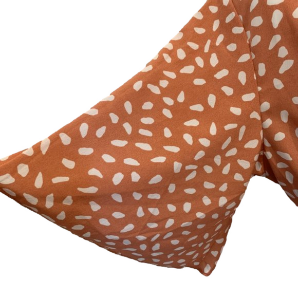 Spring time Dress Coral/Cream w/ belt flared sleeves, matching belt, V- neck MED - Picture 4 of 8